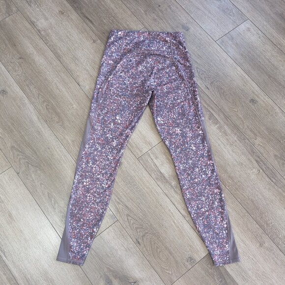 Athleta Rainier Printed Mesh Tight Sandstone Smoke Almond High Waist size S - Picture 10 of 13